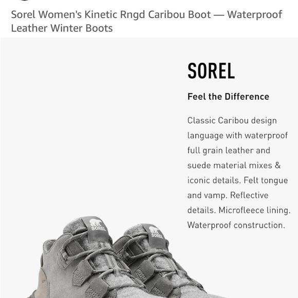 Sorel Women's Kinetic Rngd Caribou Boot Waterproof Leather Boots Size 10.5 - Picture 12 of 13
